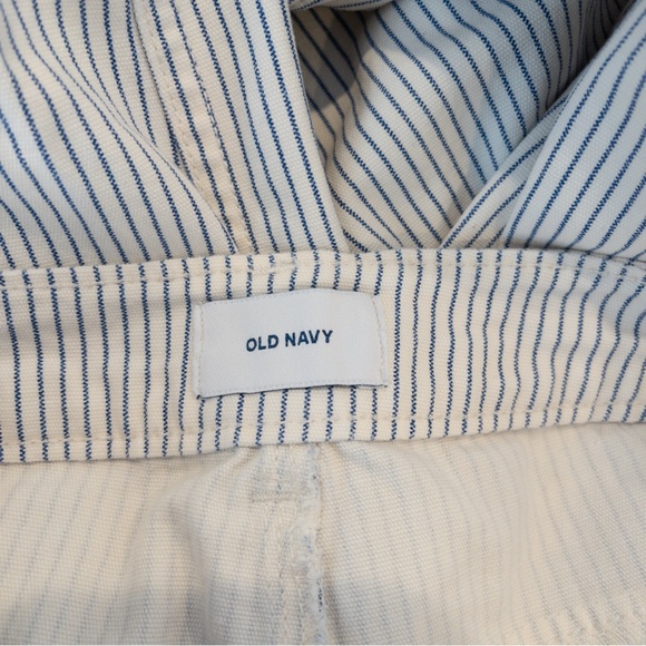 Old Navy Off White Blue Railroad Vertical Stripe Wide Leg High Rise Jeans 2 - Picture 5 of 9
